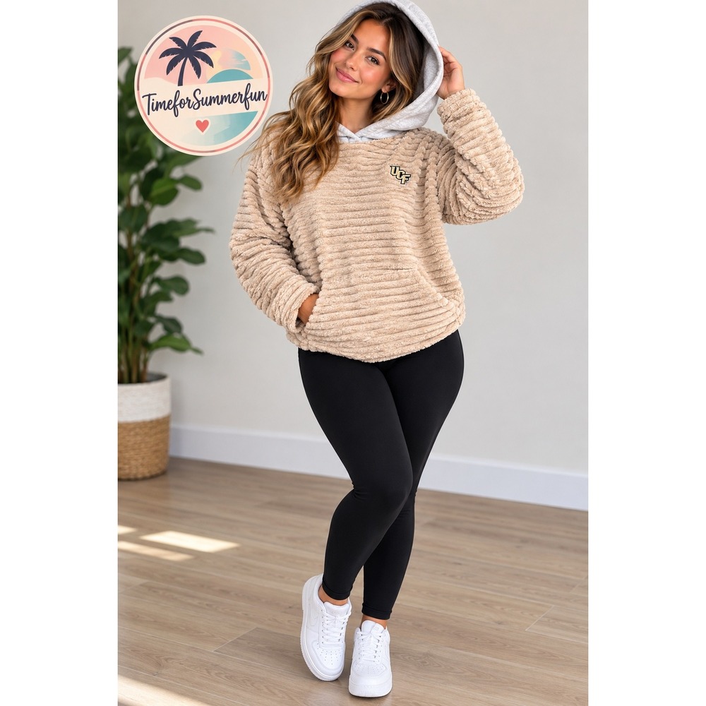 Rivalry Threads UCF Knights Womens Medium M Ribbed Sherpa Hoodie Tan Gray NWT